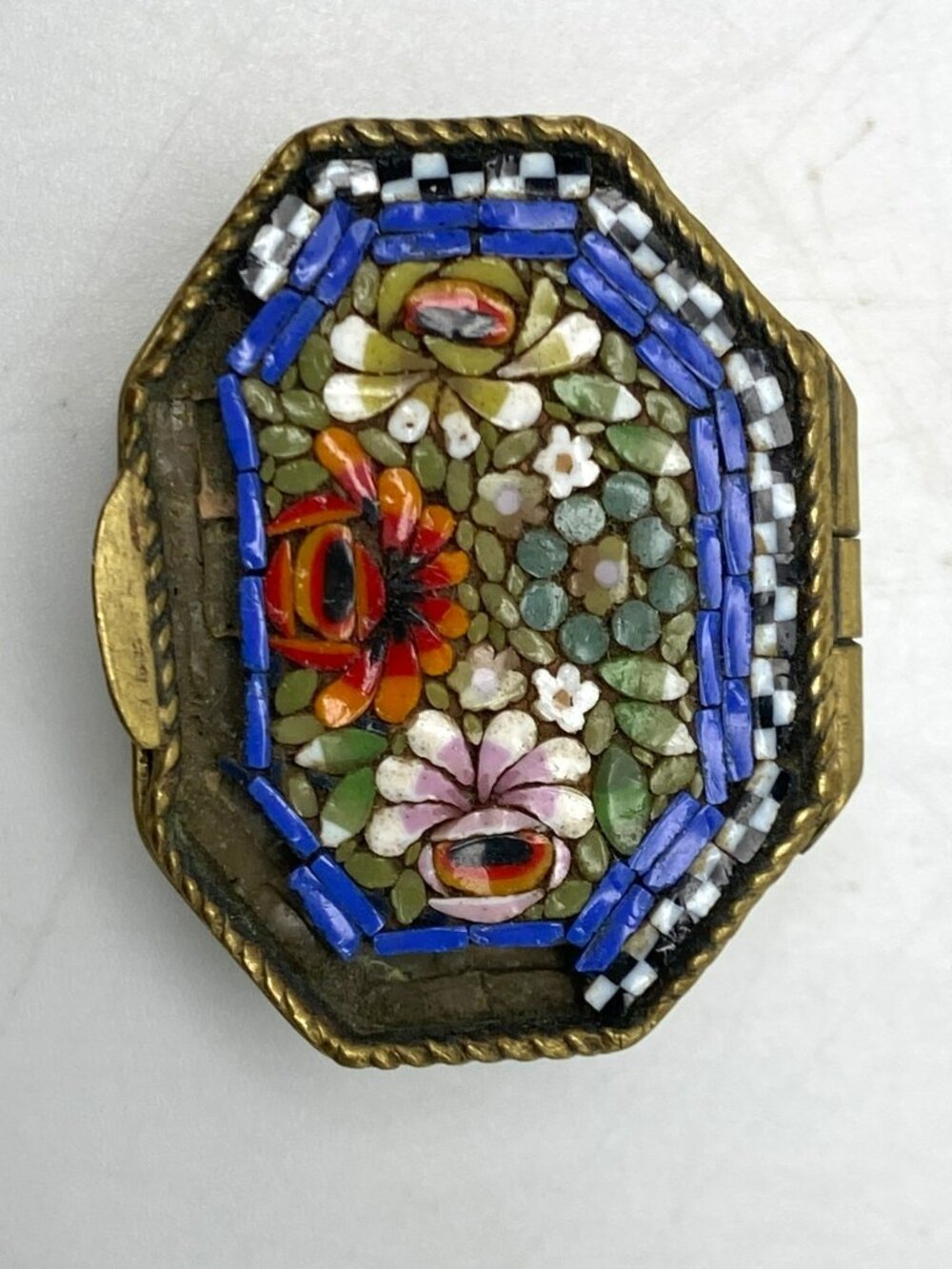 Mosaic Glass Brass box Trinket Italian Italy Vintage Antique Victorian Floral - Picture 2 of 8
